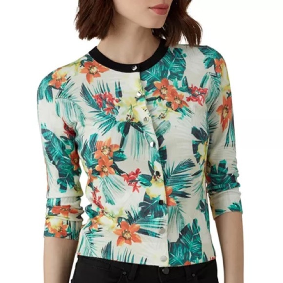KAREN MILLEN Tropical Palm Print Button Down Cardigan Women’s Size M Medium - Picture 1 of 8